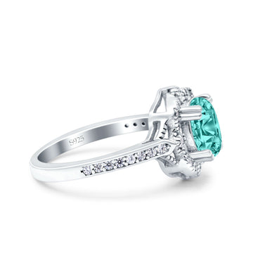 Oval Art Deco Wedding Ring Accent Vintage Simulated Paraiba Tourmaline CZ 925 Sterling Silver